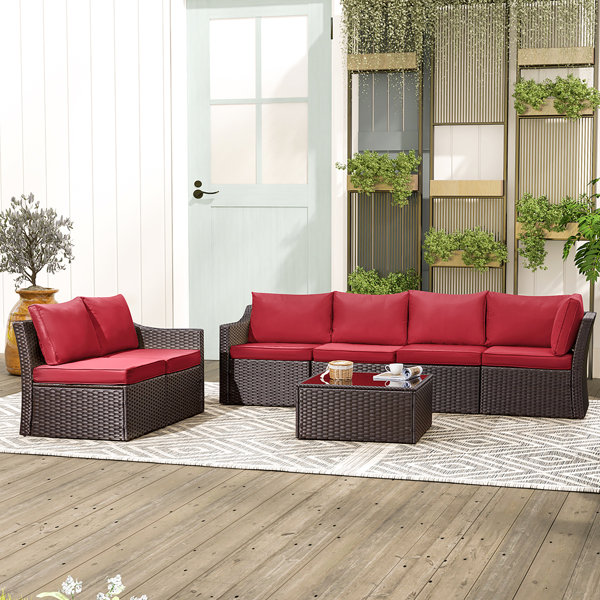 Oyerol 7 Piece Rattan Sectional Seating Group with Cushions Wayfair